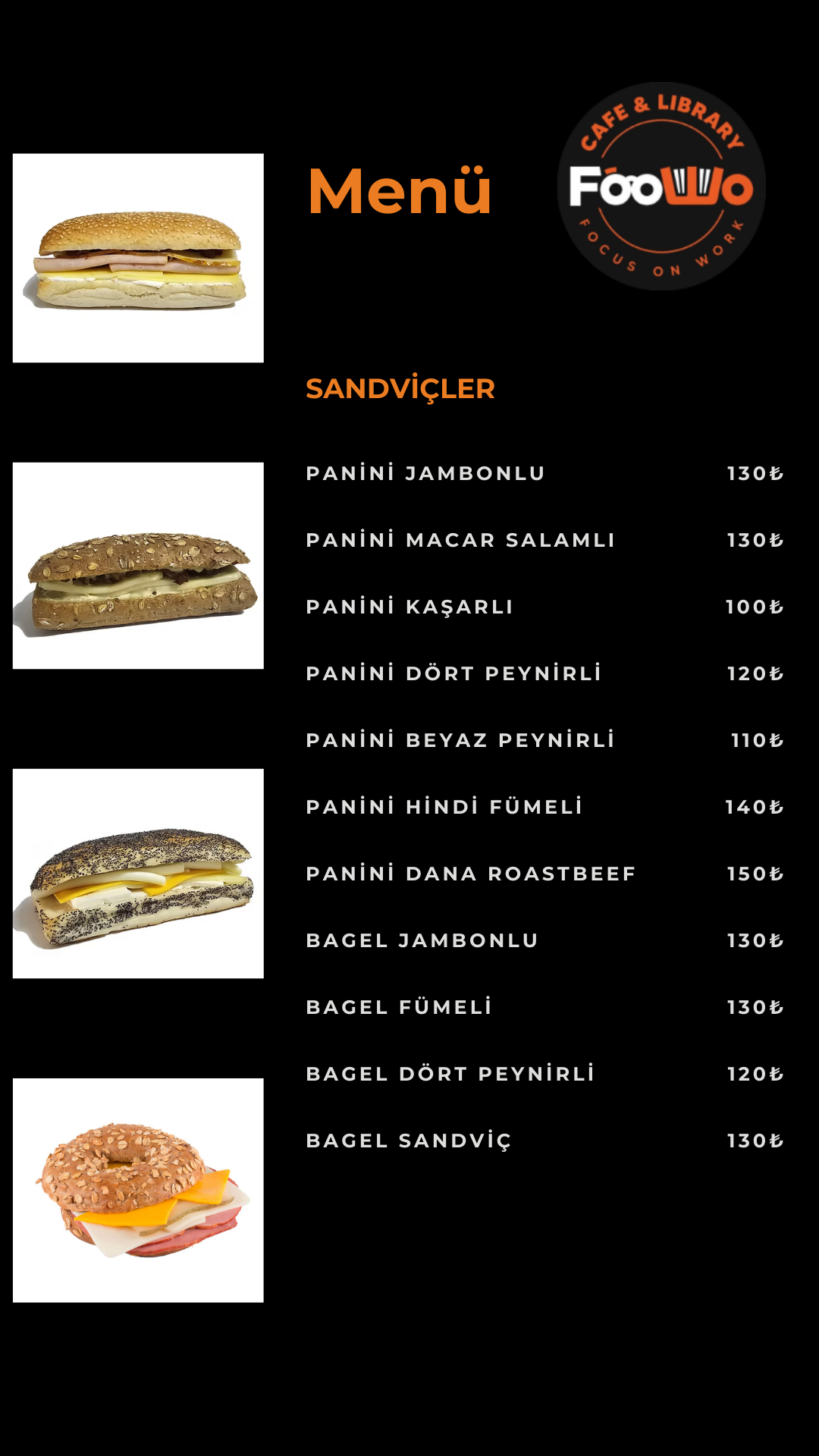 Foowo Cafe Sandviç Menüsü